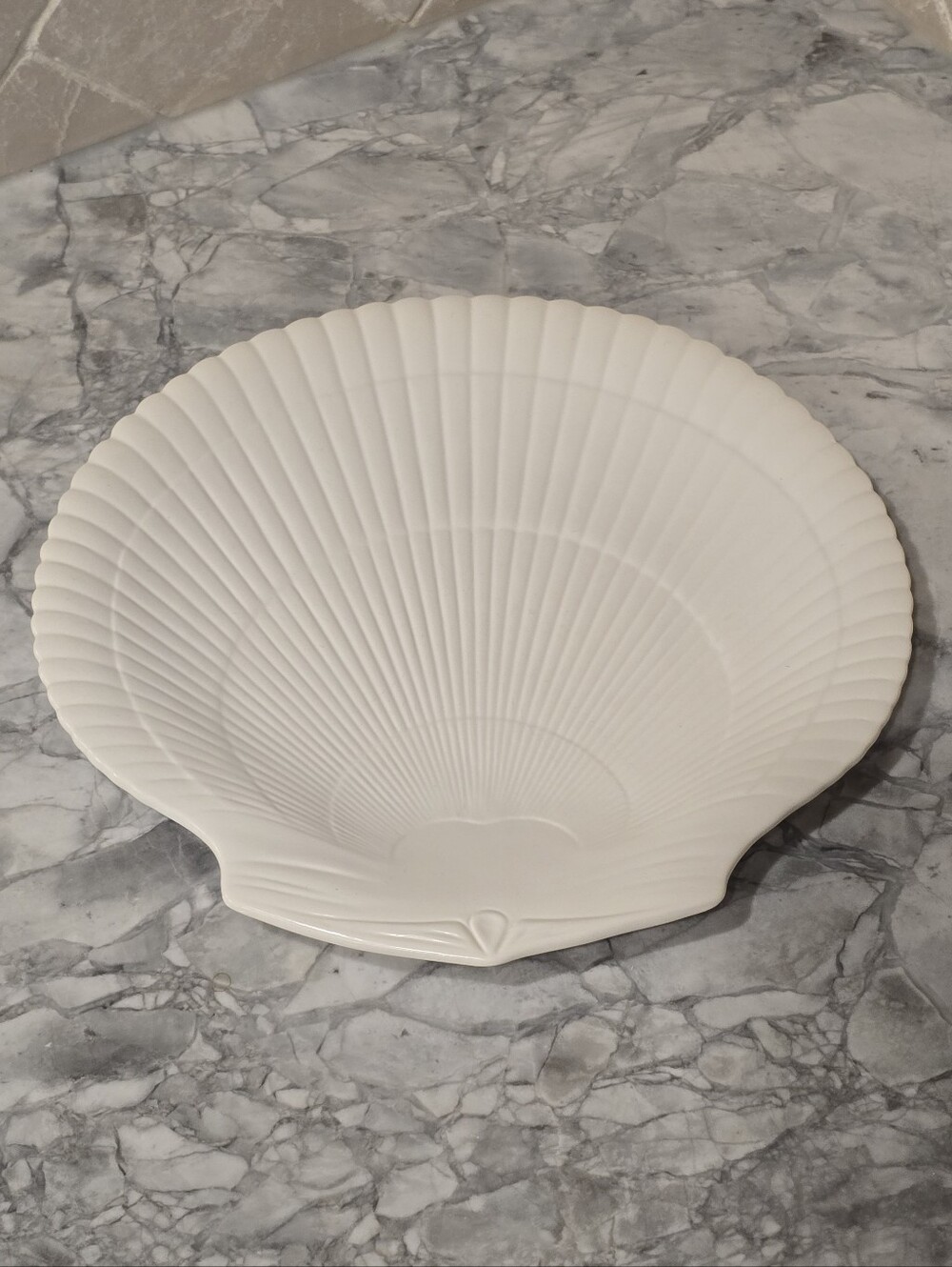 Vintage Scallop Shell Plate in Nautilus Pattern by Wedgwood Matte Cream Platter